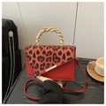 Leopard print crossbody bag in red PU leather with elegant golden twisted handle - Red