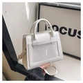 Minimalist white tote bag with clear PVC window and adjustable shoulder strap - White