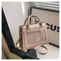 Chic beige crossbody square bag with transparent PVC window and dual handles - Khaki