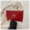 Elegant red crocodile pattern envelope clutch bag with a golden bow metal accessory - Red
