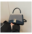 French retro contrast shoulder bag with grey fabric flap and black leather base - Black