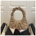 Borsa hobo kaki con pieghe a nuvola e manico arricciato in pelle per donna - Cachi