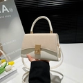 French retro small square bag in white and beige texture with a golden twist lock - White