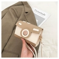 Mini bolso bandolera en forma de cámara en color caqui y beige con correa desmontable - Caqui