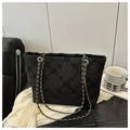 Borsa tote trapuntata nera con paillettes sottili e tracolla a catena dorata da donna - Nero