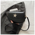 French retro black crescent moon crossbody bag with rhinestone star decoration - Black