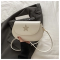 Minimalist white leather saddle bag with silver rhinestone star and adjustable shoulder strap - White