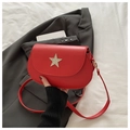 French vintage saddle crossbody bag in red leather with rhinestone star detail - Red