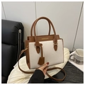 Detalle del bolso bicolor con textura de grano de lichi y herrajes dorados elegantes - Blanco