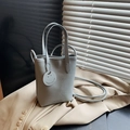 Light blue-grey lychee grain leather tote bag with smiley charm and crossbody strap - Blue (With Pendant)