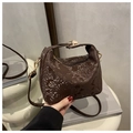 Minimalist dark coffee snake-pattern bucket bag with gold hardware and strap - Coffee