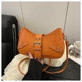 Bright orange crocodile pattern shoulder bag with a vintage buckle and silver studs - Orange