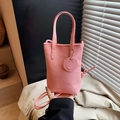 Pink lychee texture tote bag with Sweet Color lettering and smiley face charm - Pink (With Pendant)
