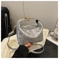 Silver snakeskin bucket bag with gold clasp and detachable shoulder strap - Pink