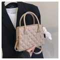 Quilted beige crossbody handbag with top handles and textured diamond pattern design - Khaki