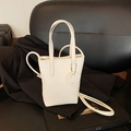Minimalist cream white textured leather mini tote bag with smile pendant and shoulder strap - White (No Pendant)