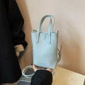 Light blue lychee pattern mini tote bag with Sweet Color embossed text and knotted strap - Blue (No Pendant)