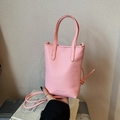 Pink lychee pattern leather mini tote bag with Sweet Color logo and knot strap - Pink (No Pendant)