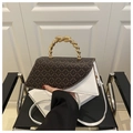 Borsa con patta monogramma marrone con base triangolare bianca e manico a serpente oro - Bianco