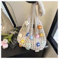 Borsa tote in crochet beige con accenti floreali 3D colorati in stile pastorale - Stile 1 Bianco Riso