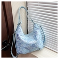 Hellblaue Hobo-Tasche mit 3D-Blumenapplikationen und Paillettenstickerei für Damen - Blau