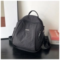 Chic black pleated nylon backpack for women with multiple zipper pockets for daily commute - Black
