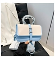 Fashionable sky blue and beige patchwork small square bag with silver metal handle - Irregular Metal Handle (xmy5513) / Blue