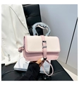 Pink and beige crossbody bag with a metallic silver handle and sleek contrast panels - Irregular Metal Handle (xmy5513) / Pink