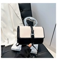 Fashionable black and off-white patchwork small square bag with silver metal handle - Irregular Metal Handle (xmy5513) / Black and White