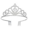 Elegante corona da sposa in cristallo argento con design a cuore e pettini per capelli - Argento