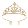Elegante tiara da sposa dorata con cuori di cristallo scintillanti e pettine per capelli - Oro