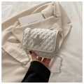 Chic white quilted crossbody bag with rhinestone star buckle and silver chain strap - White