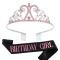 Set corona da principessa con strass rosa e fascia in raso nero Birthday Girl party - Taglia unica / Corona Strass Rosa e Fascia Nera Testo Rosa