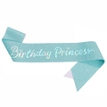 Sparkling blue Birthday Princess sash with glitter fabric and holographic lettering - One Size / Lake Blue Holographic Glitter Cloth
