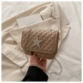Beige quilted crossbody bag with diamond star embellishment and silver chain strap - Khaki