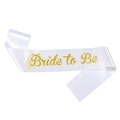 White satin sash with gold glitter Bride to Be text for wedding bachelorette parties - White With Gold Text