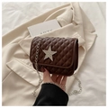 Brown quilted small square bag with rhinestone star detail and silver chain strap - Coffee