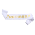 White satin retired sash with gold foil lettering and summer icons for party celebrations - One Size / White