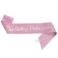 Pink glitter sash with silver Birthday Princess text for girls birthday party - One Size / Pink Holographic Glitter Cloth