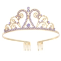 Corona da sposa dorata con cristalli viola e pettini su uno sfondo bianco - Oro Zirconia Viola