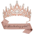 Birthday Girl Set mit Roségold-Tiara und rosa Glitzer-Schärpe für Geburtstagsfeiern - Roségold birthday girl Krone Und Schärpe