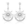 Fashion sun star moon dangle earrings for women with crystal rhinestones in silver finish - Silver