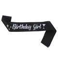 Elegante banda Birthday Girl de satén negro con letras blancas para fiestas de cumpleaños - Negro Con Letras Blancas