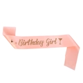 Banda Birthday Girl de satén rosa con letras doradas e iconos de copas de cóctel - Satén Oro Rosa