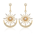 Golden sun star and moon drop earrings with sparkling rhinestones for women - Gold