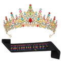 Colorful rhinestone crown with Birthday Queen satin sash set for party celebrations - Multicolor + Satin Sash (Queen)