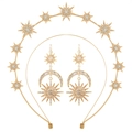 Parure de bijoux couronne diadème soleil lune étoile et boucles d'oreilles dorées - Ensemble Serre-Tête Étoile Double Couche Boucles d'Oreilles (FG158)