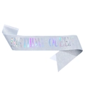 Silver glitter Birthday Queen sash with holographic text for birthday party decorations - One Size / Silver AB