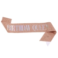 Rose gold glitter Birthday Queen sash with silver holographic lettering and safety pin - One Size / Rose Gold Rainbow