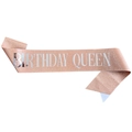 Rose gold glitter sash with silver Birthday Queen lettering for birthday party accessory - One Size / Rose Gold With Silver Text